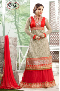 Picture of Rode en Taupe Ghagra Stijl Anarkali A009