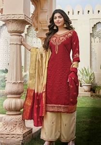 Picture of Chilli Red  & Mellow Yellow Salwar Kameez SS083