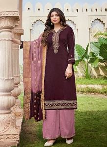 Picture of Mahogany Red & Mulberry Voilet Salwar Kameez SS085