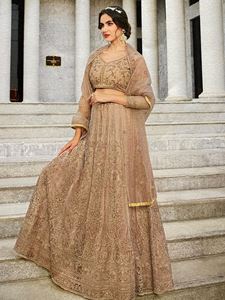 Picture of Silky Brown Designer Embroidered Anarkali A173
