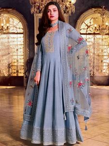 Afbeelding van Slate Blue Designer Emboidered Anarkali / Gown A186