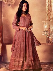 Afbeelding van Brick Red Pastel Color Designer Anarkali Dress A190