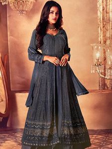 Afbeelding van Deep Cobalt Blue Pastel Color  Designer Anarkali Dress A191