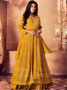Afbeelding van Light Yellow Orange Designer Anarkali Dress A192