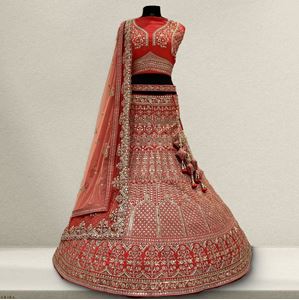 Picture of Heavy Bridal  Embroidery Lehenga Scarlet Red &  2 dupattas L036